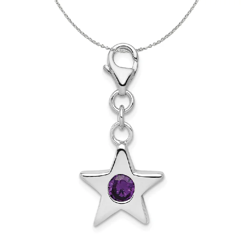 Opal gem necklace-Silver February CZ Birthstone 13mm Star Clip-on Charm Necklace