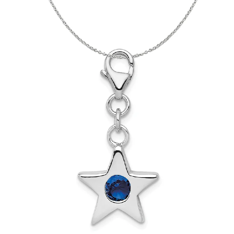 Silver September CZ Birthstone 13mm Star Clip-on Charm Necklace