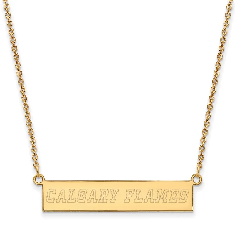 SS 14k Yellow Gold Plated NHL Calgary Flames SM Bar Necklace, 18 Inch