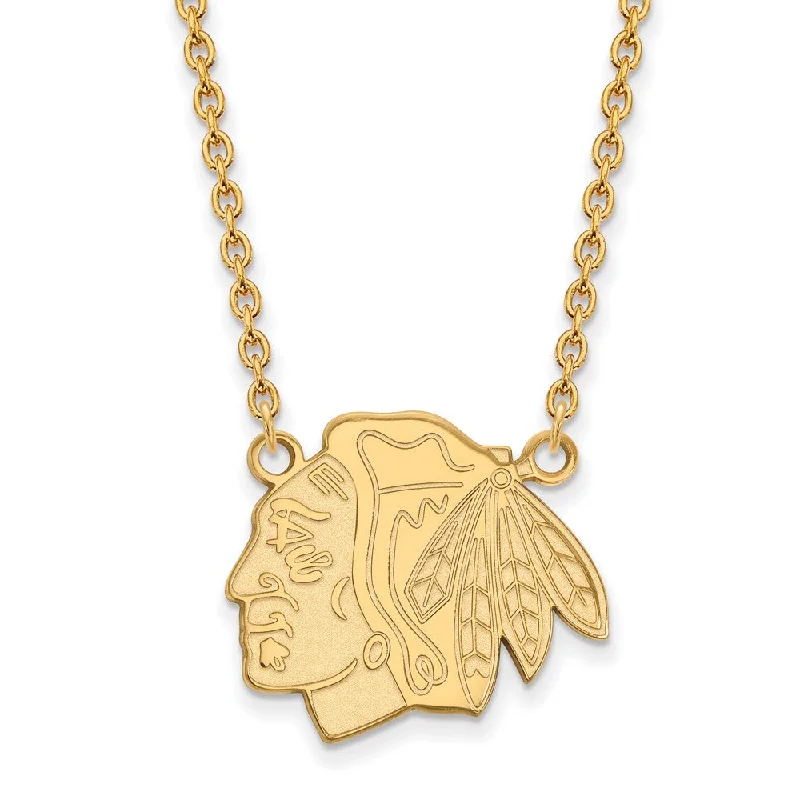 SS 14k Yellow Gold Plated NHL Chicago Blackhawks LG Necklace, 18 Inch