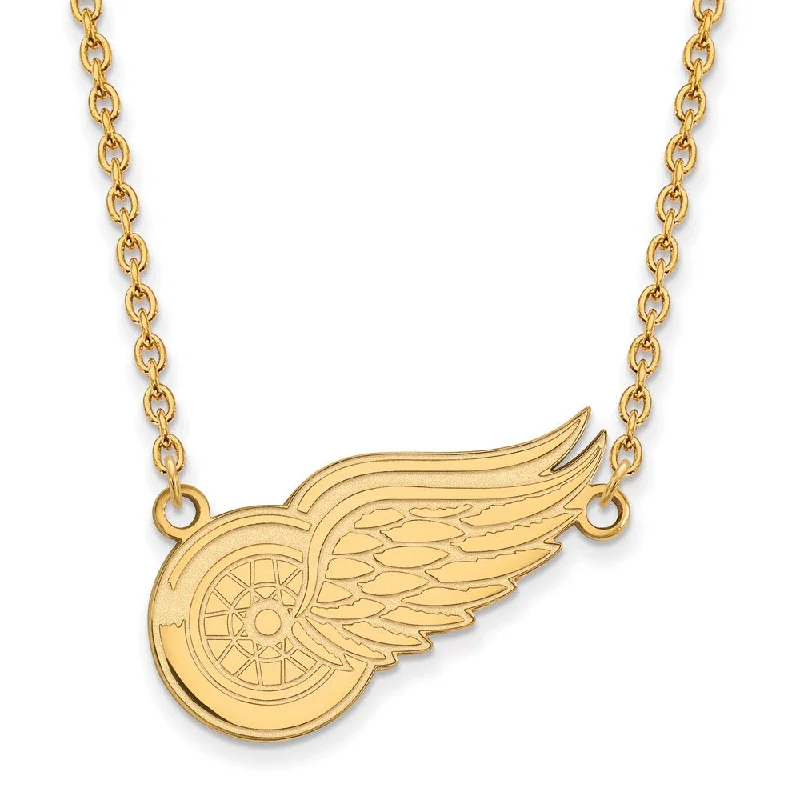 SS 14k Yellow Gold Plated NHL Detroit Red Wings LG Necklace, 18 Inch