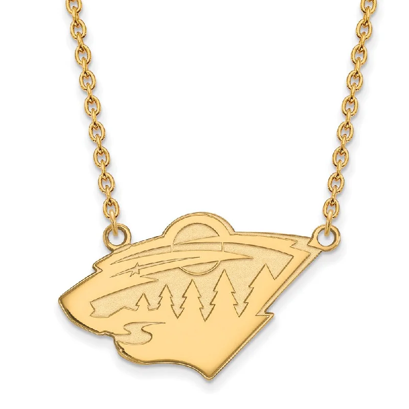 Pink tourmaline necklace-SS 14k Yellow Gold Plated NHL Minnesota Wild Large Necklace, 18 Inch