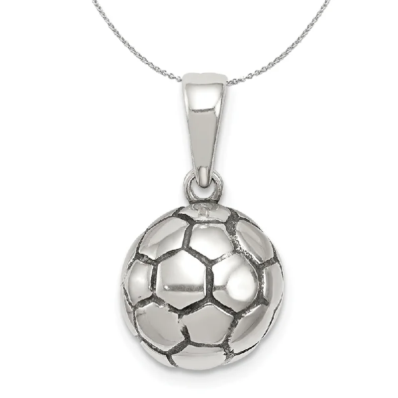 Aquamarine drop necklace-Sterling Silver 11mm Antiqued 3D Soccer Ball Necklace