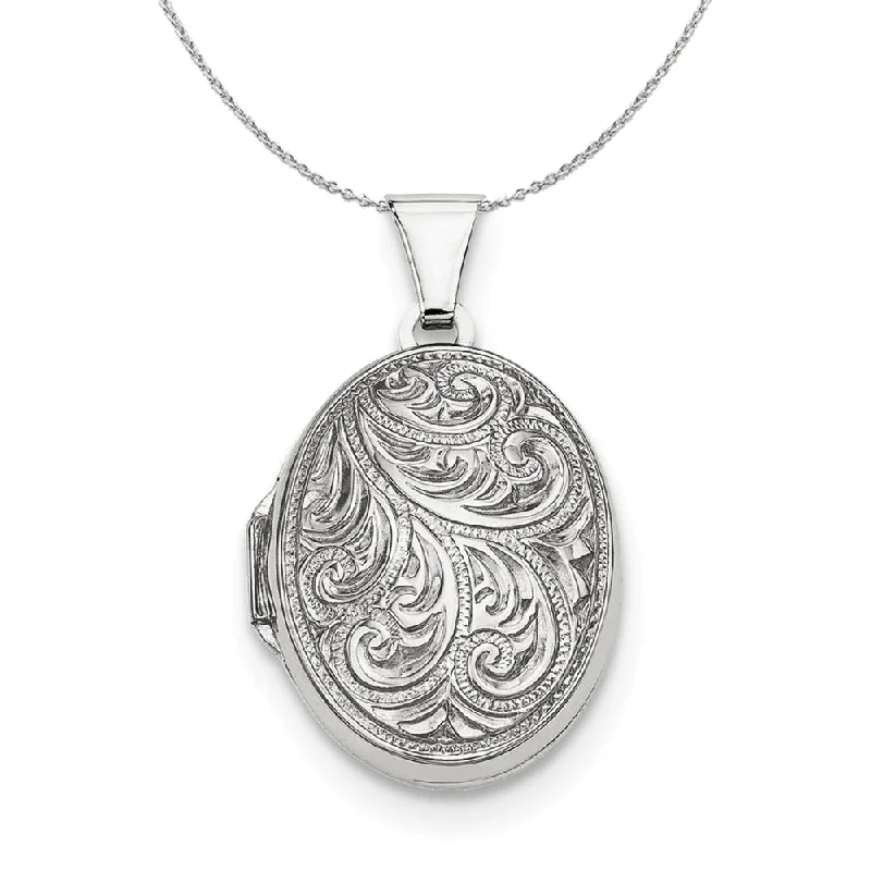 Sterling Silver 21mm Reversible Scroll Oval Locket Necklace