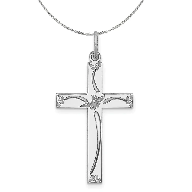 Sterling Silver 25mm Laser Etched Cross Necklace