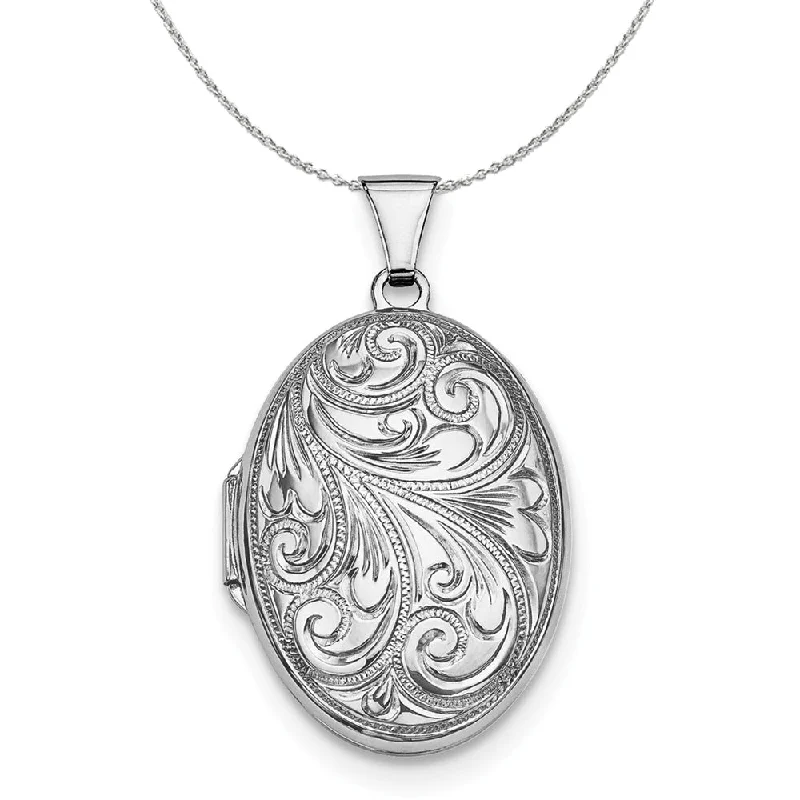 Ocean wave necklace-Sterling Silver 26mm Reversible Scroll Oval Locket Necklace