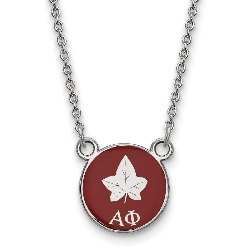 Rose gold heart necklace-Sterling Silver Alpha Phi Small Red Enamel Logo Necklace