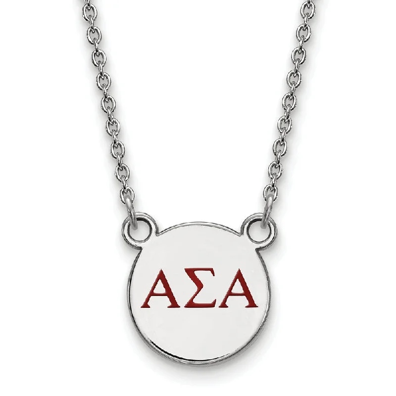 Stackable charm necklace-Sterling Silver Alpha Sigma Alpha Small Red Enamel Greek Necklace