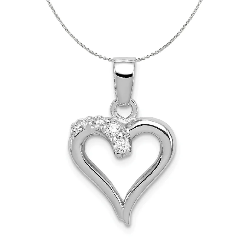 Wave pattern necklace-Sterling Silver and Cubic Zirconia 15mm Open Heart Necklace