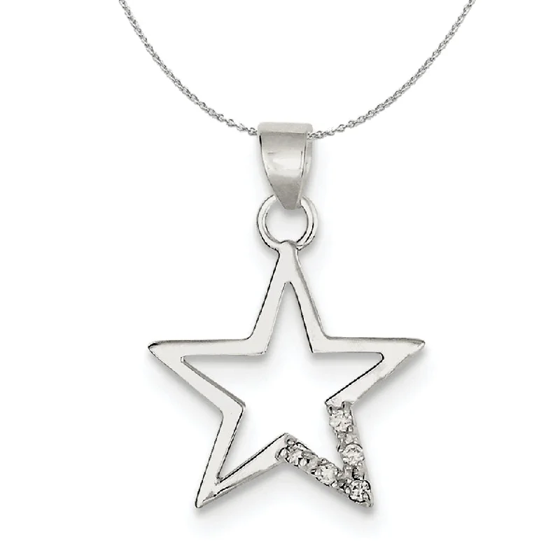 Adjustable cord necklace-Sterling Silver and Cubic Zirconia Accent Star 19mm Necklace