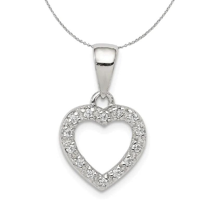 Side stone necklace-Sterling Silver and Cubic Zirconia Heart Shaped 11mm Necklace