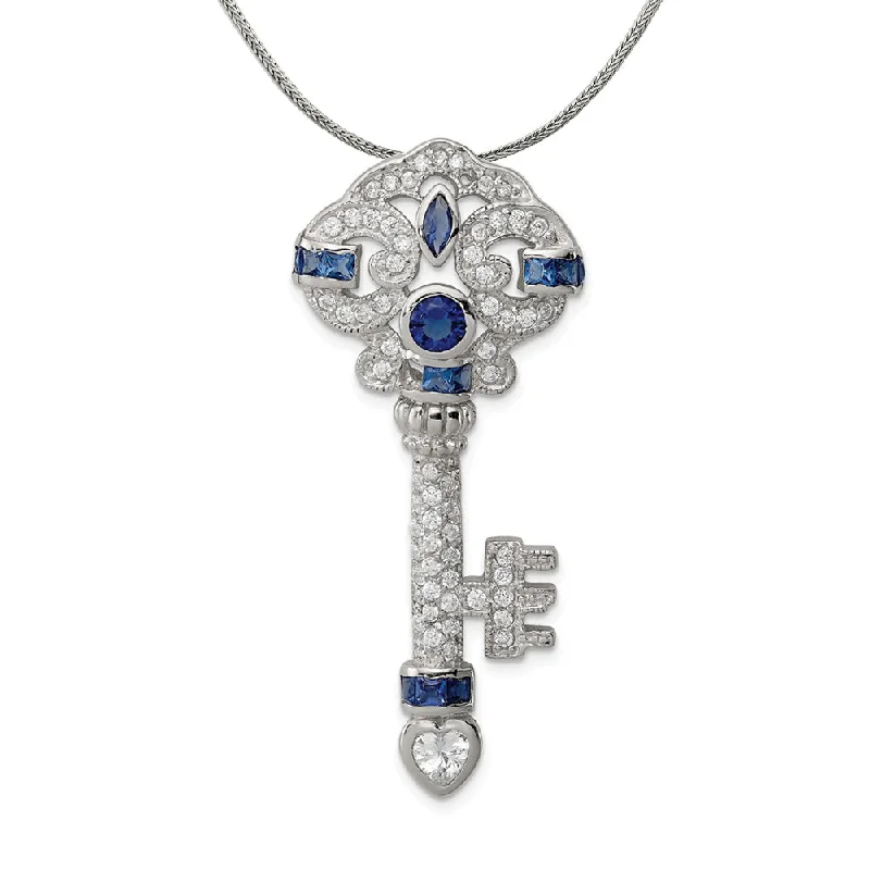 Bold zircon necklace-Sterling Silver and Cubic Zirconia Ornamental Key Slide Necklace