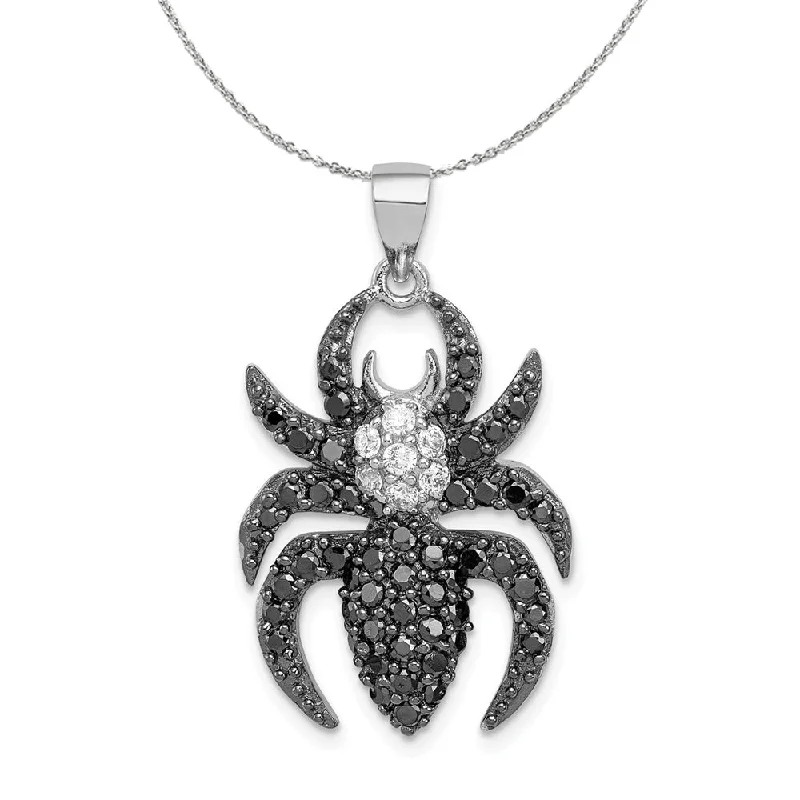 Hexagon charm necklace-Sterling Silver and CZ Large Black and White Spider Necklace