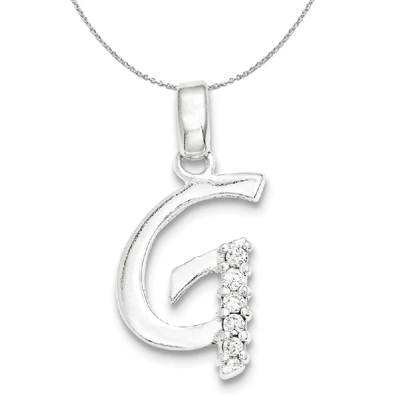 Sterling Silver and CZ, Lauren Collection, Initial G Necklace