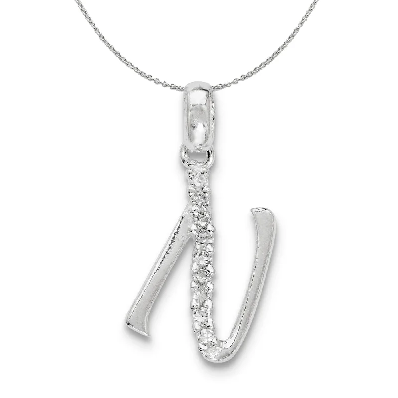 Sterling Silver and CZ, Lauren Collection, Initial N Necklace