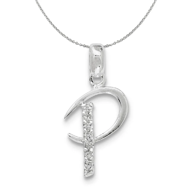 Sterling Silver and CZ, Lauren Collection, Initial P Necklace