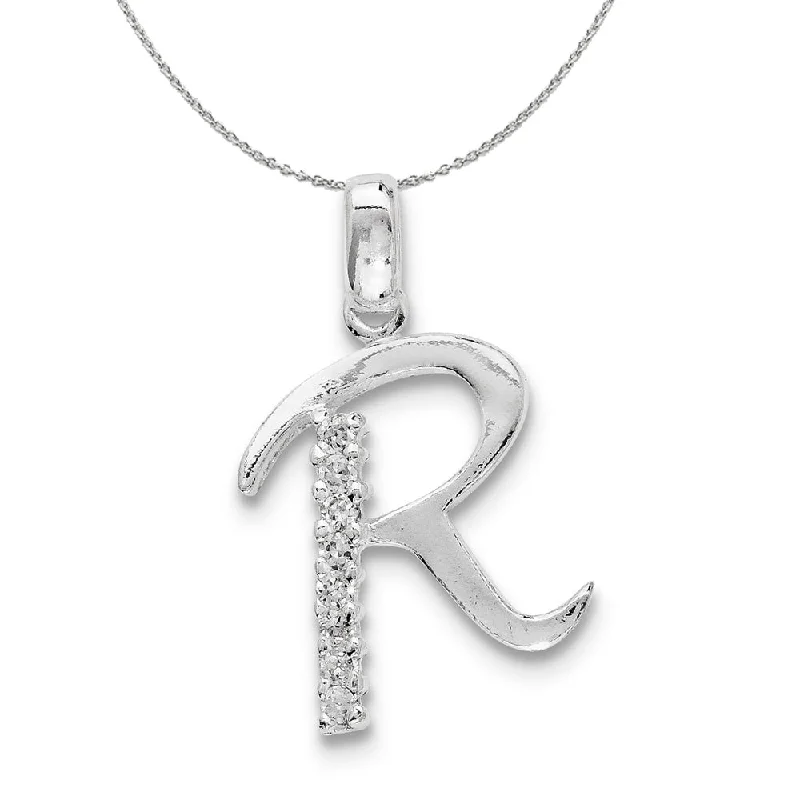 Teardrop crystal necklace-Sterling Silver and CZ, Lauren Collection, Initial R Necklace