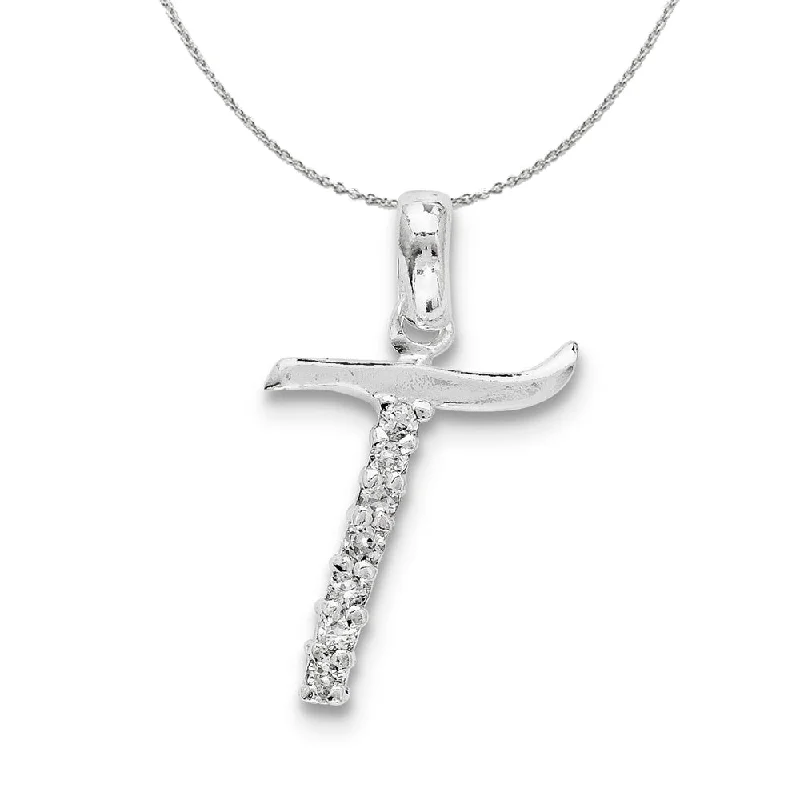 Baguette cut necklace-Sterling Silver and CZ, Lauren Collection, Initial T Necklace