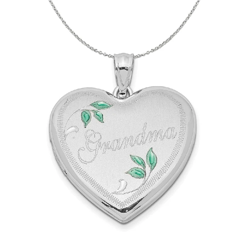 Sterling Silver and Enamel 24mm Grandma Heart Locket Necklace