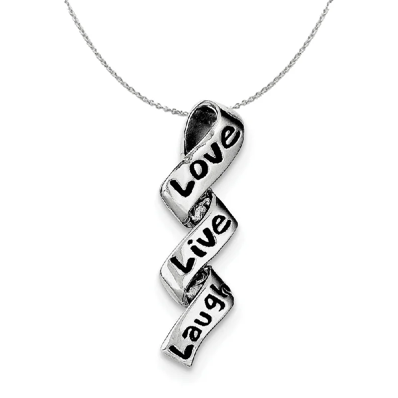 Knotted love necklace-Sterling Silver and Enamel Love, Live, Laugh Ribbon Style Necklace