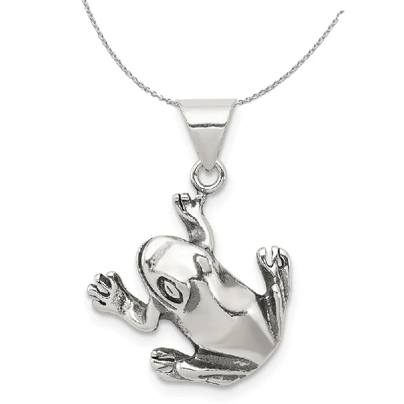 Sterling Silver Antiqued Frog Necklace