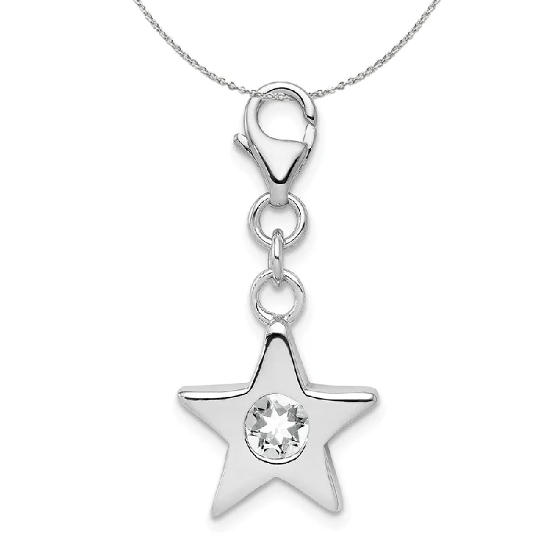 Sterling Silver April CZ Birthstone 13mm Star Clip-on Charm Necklace