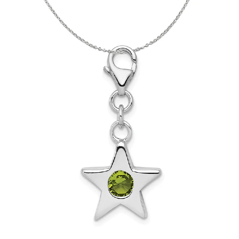 Personalized name necklace-Sterling Silver August CZ Birthstone 13mm Star Clip-on Charm Necklace