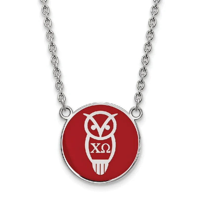 Sterling Silver Chi Omega Large Red Enamel Mascot Necklace