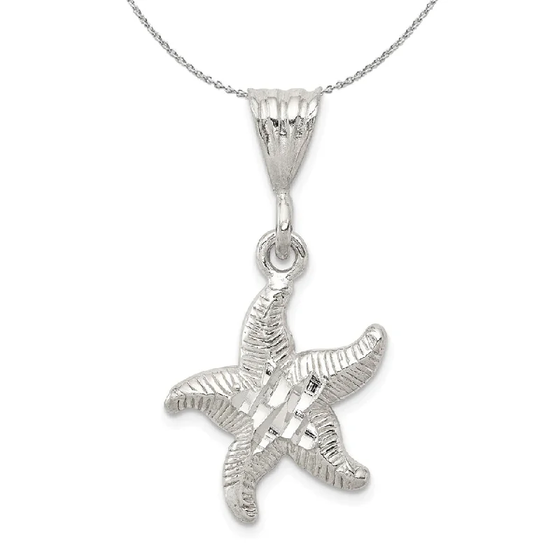 Sterling Silver Diamond Cut Starfish Necklace