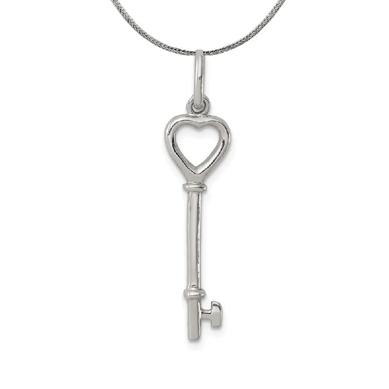 Sterling Silver Heart Skeleton Key Pendant Necklace