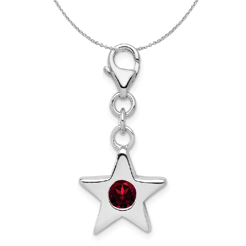 Textured chain necklace-Sterling Silver January CZ Birthstone 13mm Star Clip-on Charm Necklace