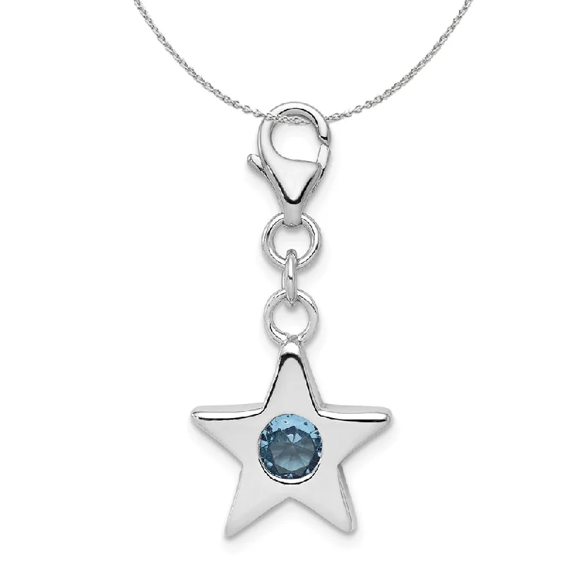 Heartbeat design necklace-Sterling Silver March CZ Birthstone 13mm Star Clip-on Charm Necklace