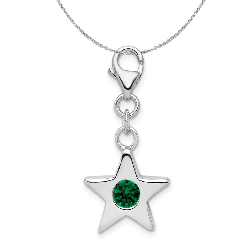 Sterling silver pendant necklace-Sterling Silver May CZ Birthstone 13mm Star Clip-on Charm Necklace