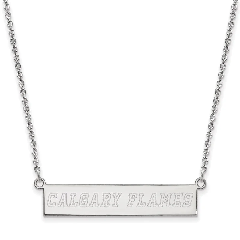 Sterling Silver NHL Calgary Flames SM Bar Necklace, 18 In