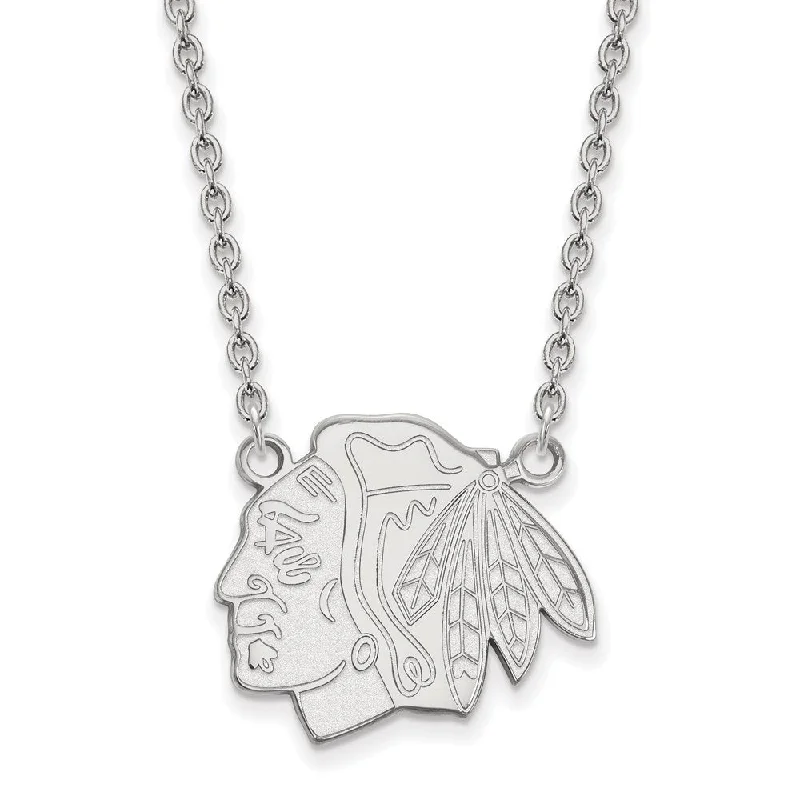 Heartbeat design necklace-Sterling Silver NHL Chicago Blackhawks Large Necklace, 18 In