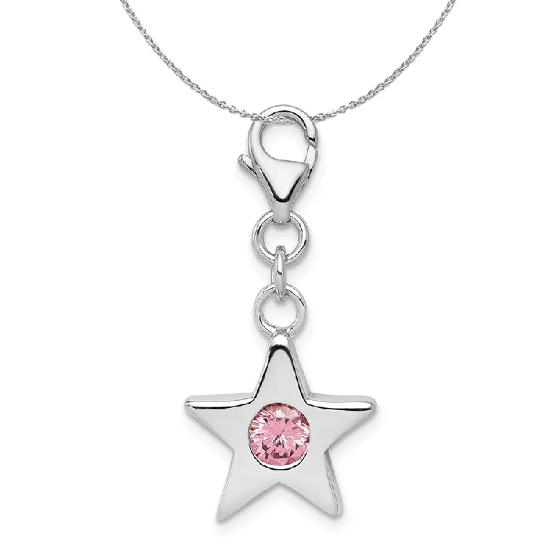 Gothic rose necklace-Sterling Silver October CZ Birthstone 13mm Star Clip-on Charm Necklace