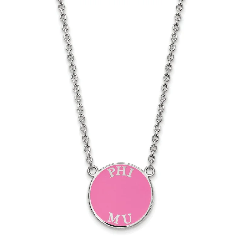 Sterling Silver Phi Mu Small Enamel Disc Necklace