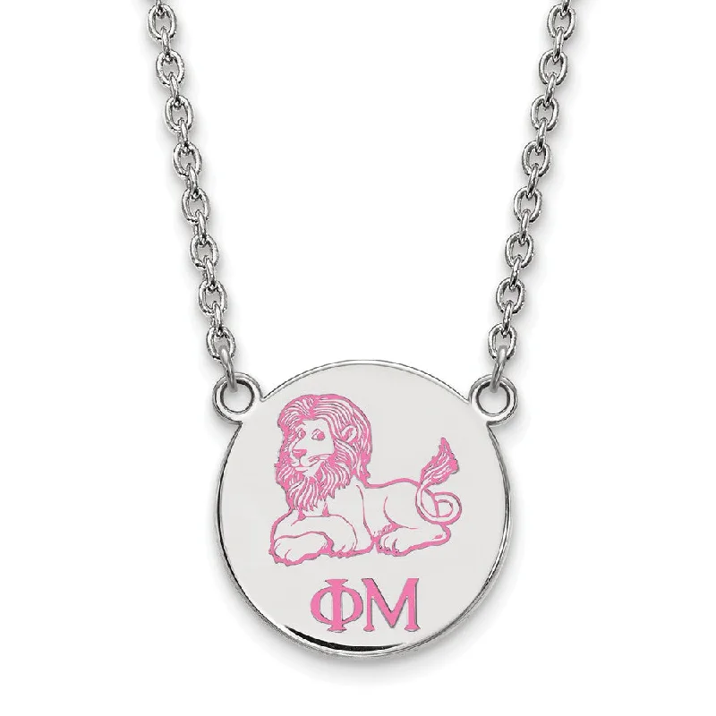 Victorian style necklace-Sterling Silver Phi Mu Small Enamel Necklace