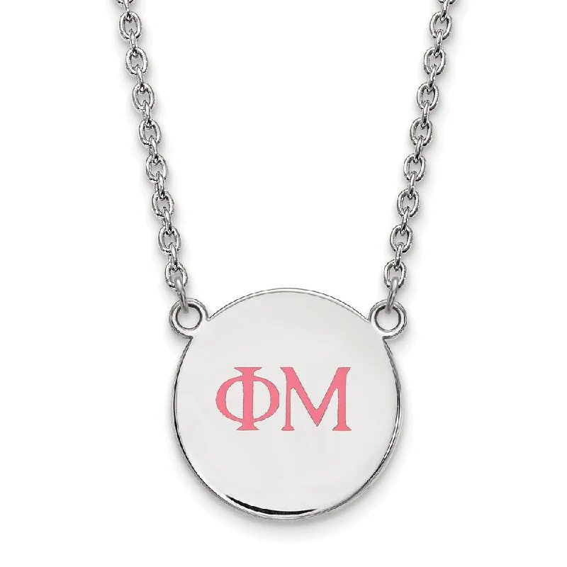 Morganite gem necklace-Sterling Silver Phi Mu Small Pink Enamel Greek Letters Necklace