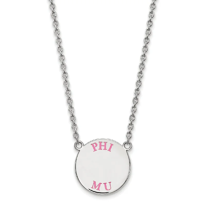 Sterling Silver Phi Mu Small Red Enamel Disc Necklace