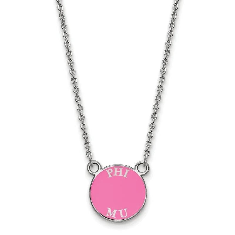 Sterling Silver Phi Mu XS (Tiny) Enamel Disc Necklace