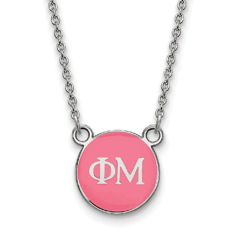 Sterling Silver Phi Mu XS (Tiny) Pink Enamel Disc Necklace