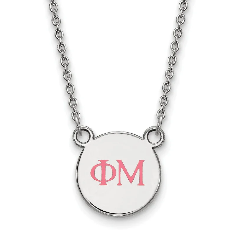 Sterling Silver Phi Mu XS (Tiny) Pink Enamel Greek Letters Necklace