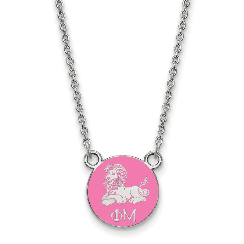 Citrine pendant necklace-Sterling Silver Phi Mu XS (Tiny) Pink Enamel Lion Disc Necklace