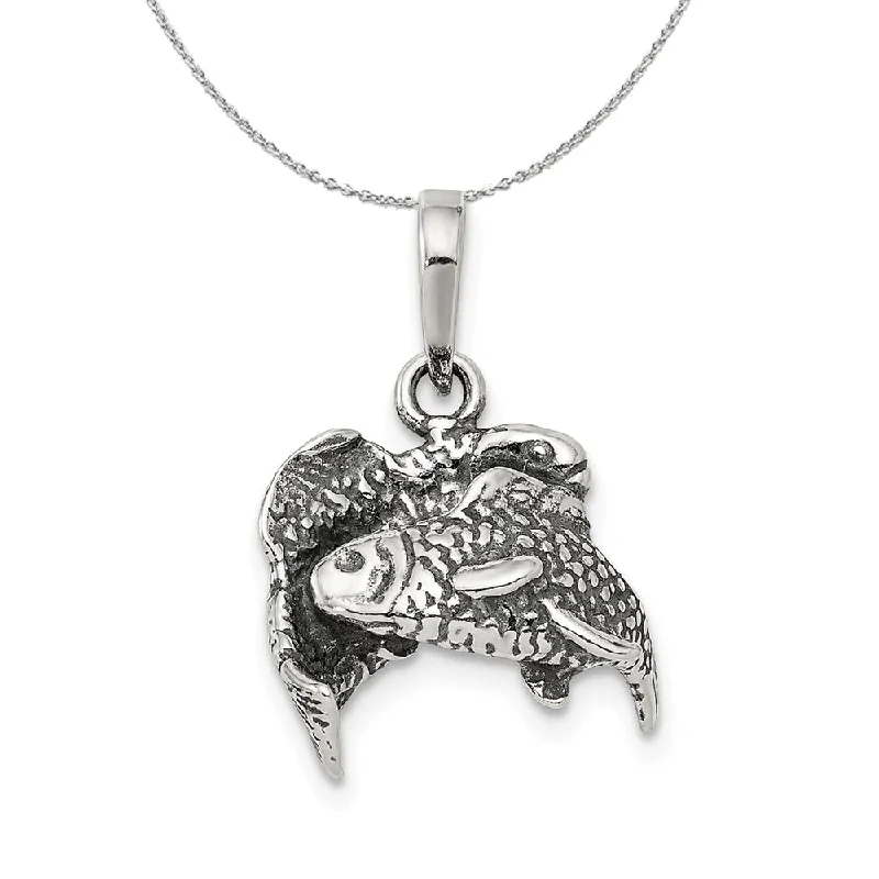 Vintage locket necklace-Sterling Silver Pisces the Fish Zodiac 3D Antiqued Necklace