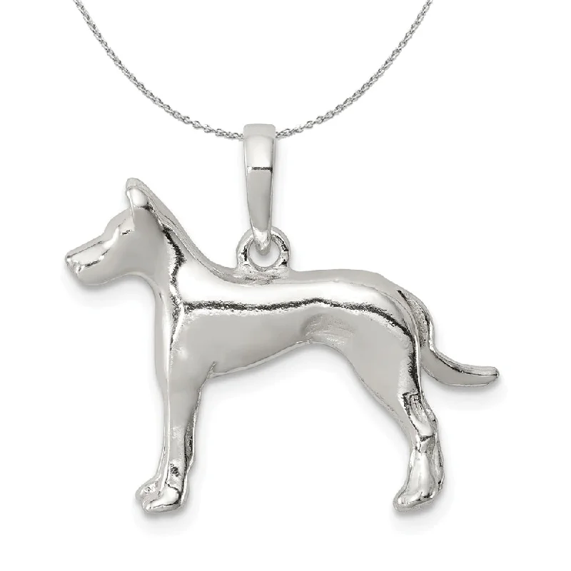 Sterling Silver Polished 3D Great Dane Necklace