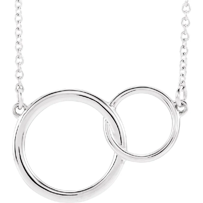 Sterling Silver Polished Double Circle Necklace, 16-18 Inch