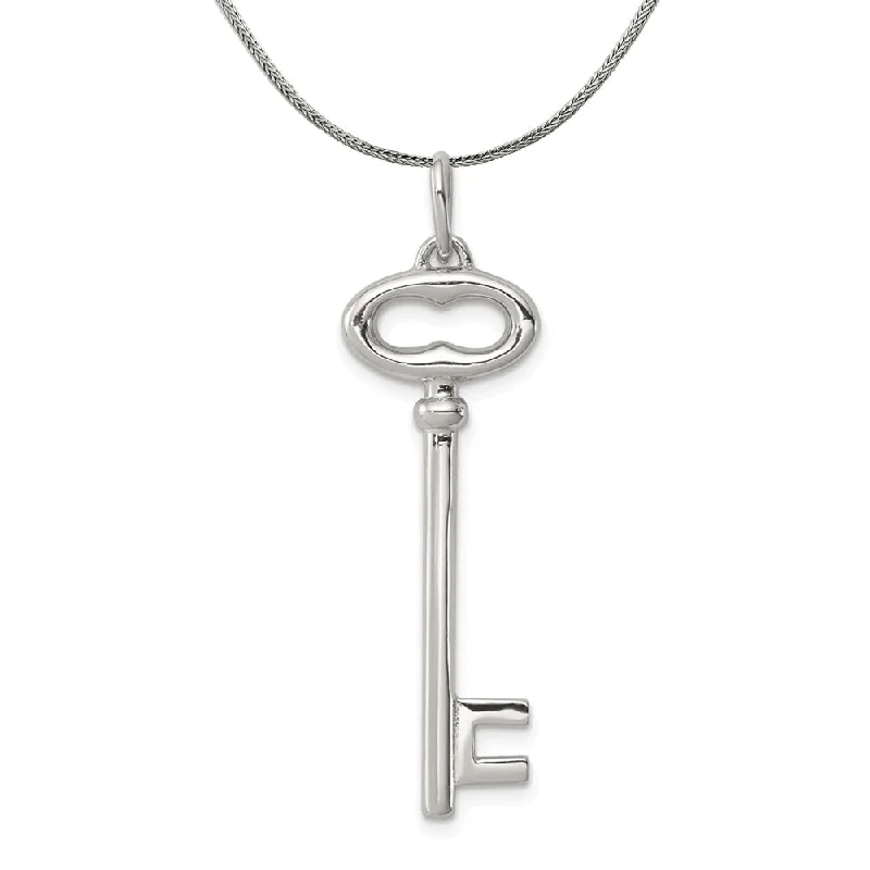 Morganite gem necklace-Sterling Silver Skeleton Key Necklace