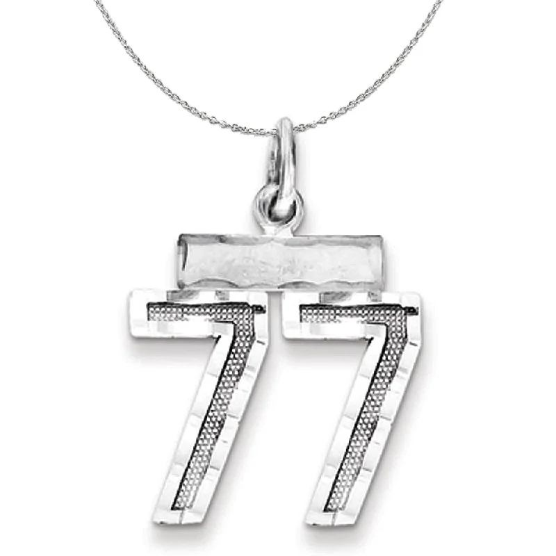 Sterling Silver, Varsity Collection, Small D/C Number 77 Necklace