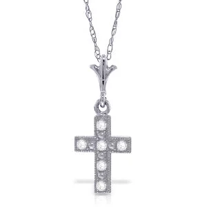 Retro style necklace-0.03 Carat 14K Solid White Gold Cross Necklace Natural Diamond